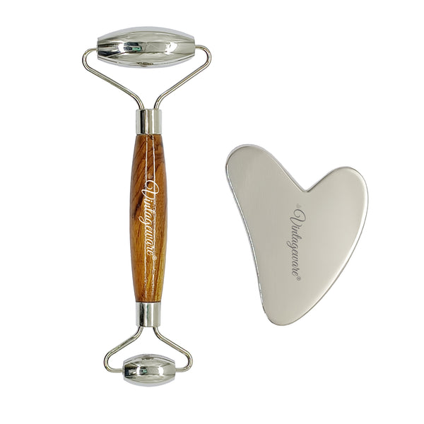 Steel Facial Massage Toolkit Facial Roller & Gua Sha Heart Shape