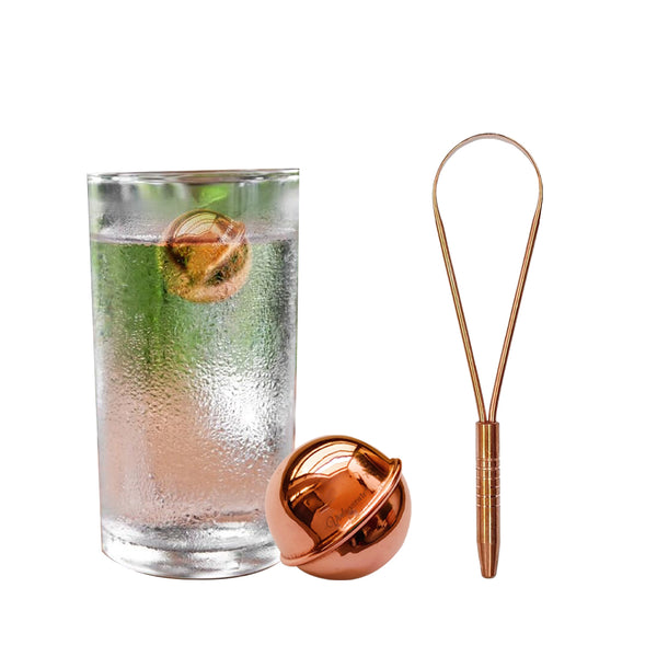 Vintageware® Copper Ball & Tongue Cleaner - Copper Health & Wellness Kit - Copper Ball for Water purification, Copper Tongue Cleaner with Handle - Rose Gold - Pure Copper - Combo Pack