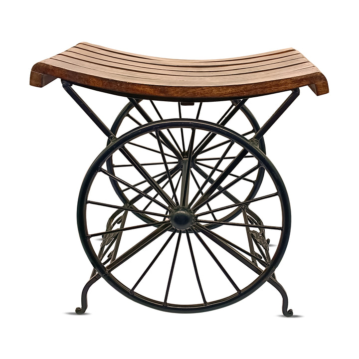 Handcrafted Wooden Wheel Designed Stool 