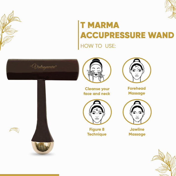 Kansa Wand T Marma Massager For Acupressure (Dark Brown) - Vintageware