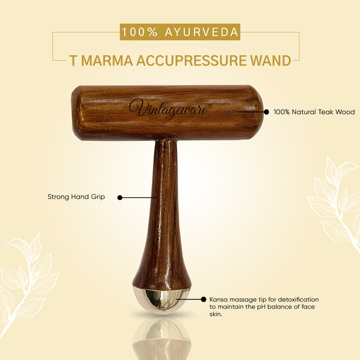 Kansa Wand T Marma Massager For Acupressure (Natural Brown) - Vintageware