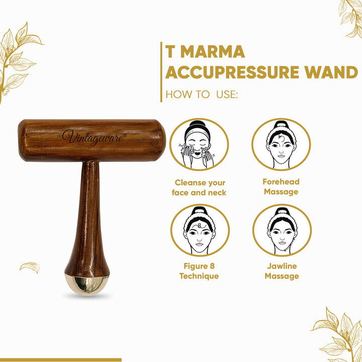 Kansa Wand T Marma Massager For Acupressure (Natural Brown) - Vintageware