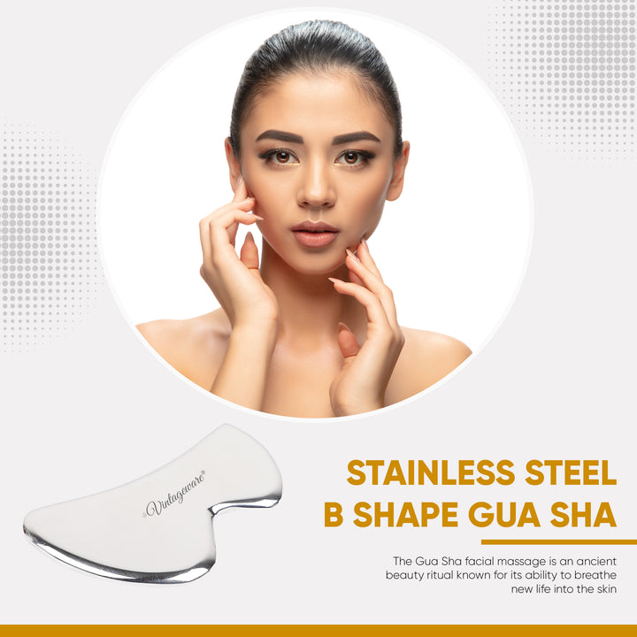 stainless steel Gua Sha Massager Tool (B Shape, Small) - Vintageware