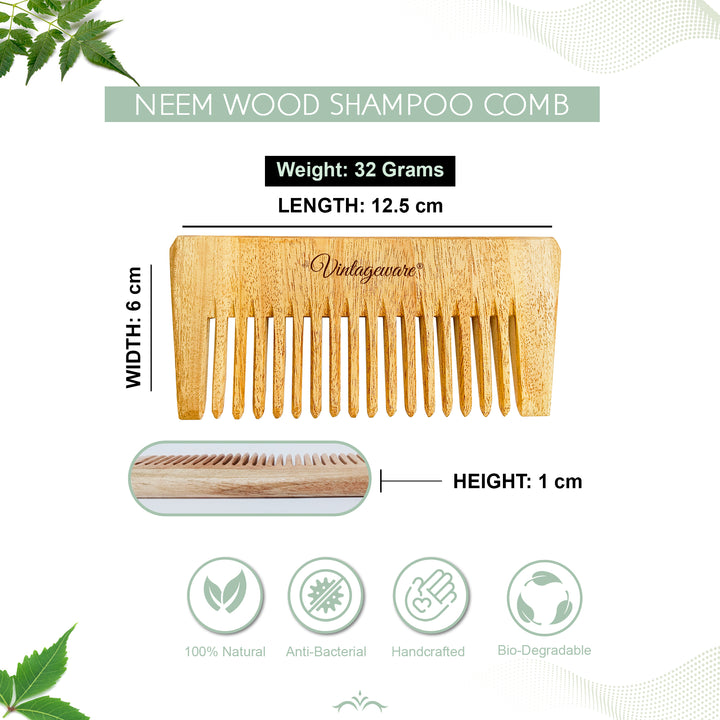 Neem Wood Shampoo Comb - Vintageware