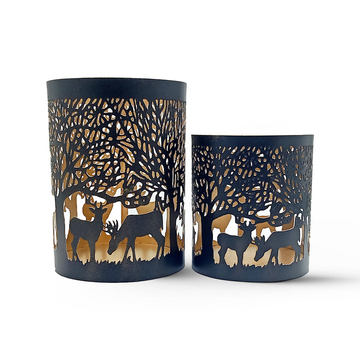 Metal Tealight Candle Holders Set of 2 (Deer Design, Black) - Vintageware