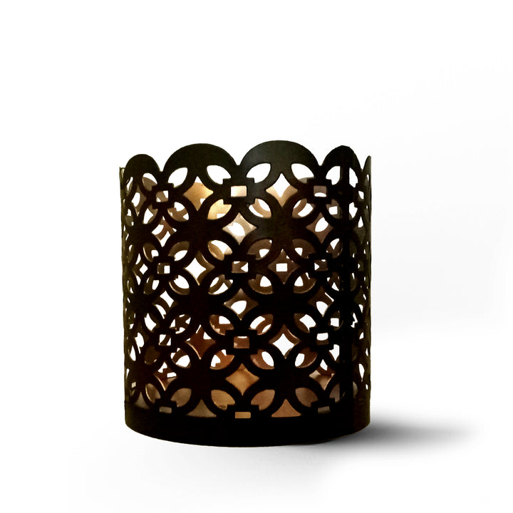 Metal Tealight Candle Holders (Designed Black & Gold) - Vintageware