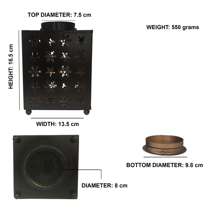 Square Shape Metal Candle Holders (Designed Star, Black) - Vintageware