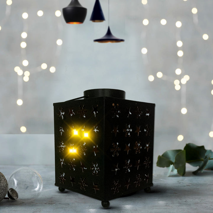 Square Shape Metal Candle Holders (Designed Star, Black) - Vintageware