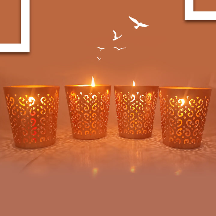 Metal Tealight Candle Holders (Set of 4, Golden) - Vintageware