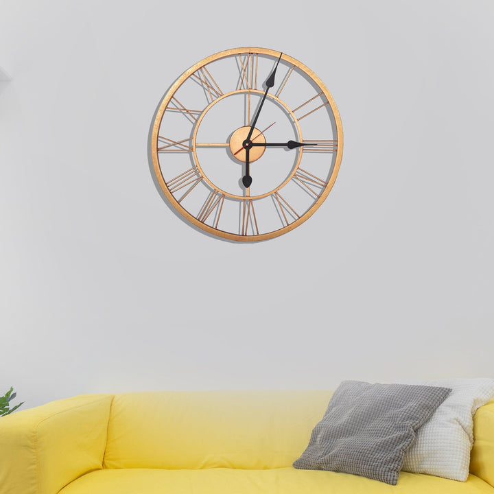 Handcrafted Roman Numeral Metal Wall Clock (30 Inch, Rose Golden) - Vintageware