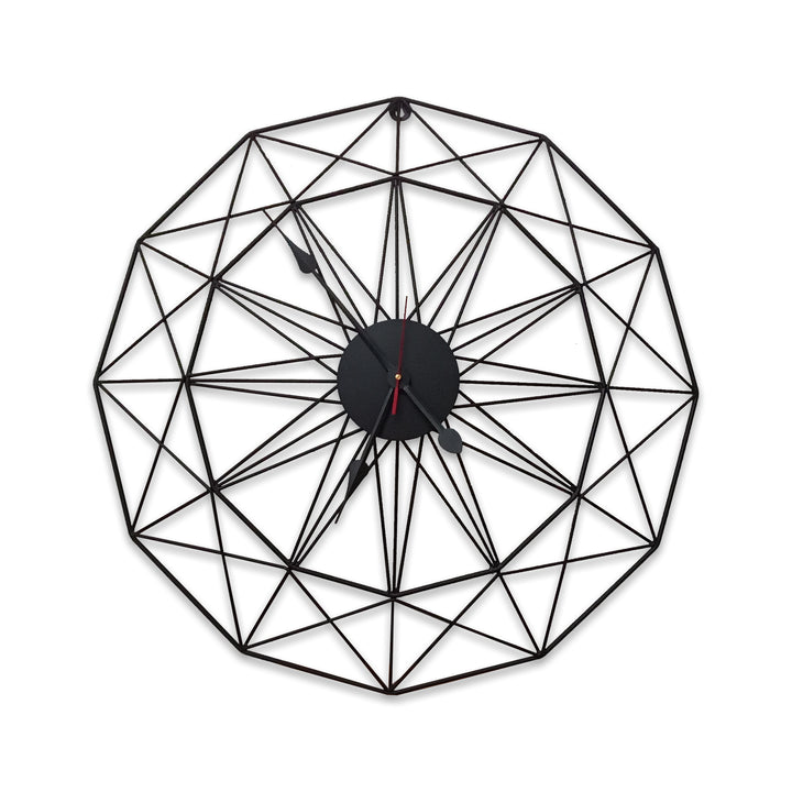 Handcrafted Geometrical Design Metal Wall Clock (24 Inch, Black) - Vintageware