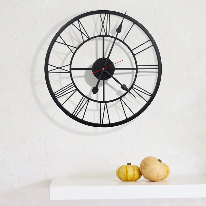 Handcrafted Roman Numeral Metal Wall Clock (40 Inch, Black) - Vintageware