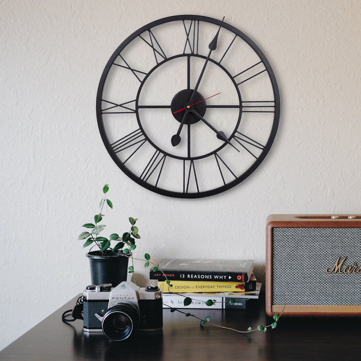 Handcrafted Roman Numeral Metal Wall Clock (40 Inch, Black) - Vintageware